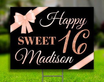 Yard sign 16th birthday yard sign Sweet sixteen outdoor decorations Teen birthday party rose gold Birthday yard signs