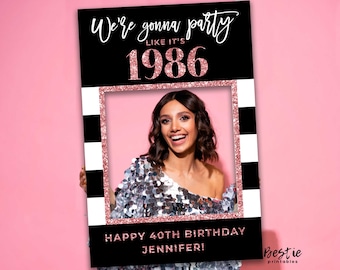 Rose Gold Birthday Party Sign, Photo Booth Prop, Selfie Frame