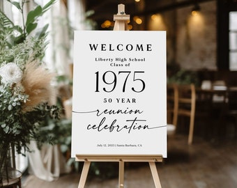 Class reunion welcome sign, Any year 50th class reunion welcome board, 50 year high school reunion, Minimalist, Printed poster, Custom sign
