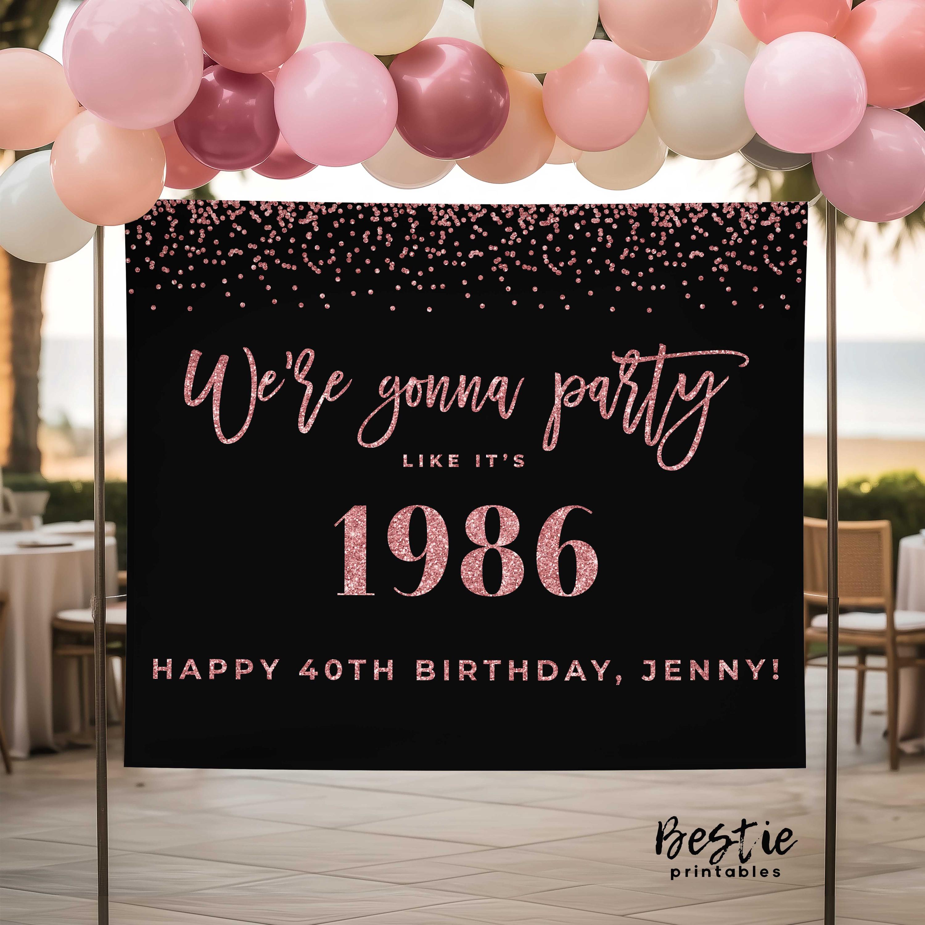 1983年製 ローズゴールド Happy 40th Birthday バナー 40歳まで乾杯 