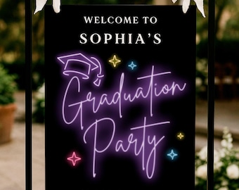 Purple Neon Graduation Party Welcome Sign (Foam Board or Digital Download)
