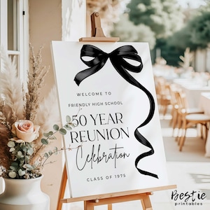 50th class reunion welcome sign, 50th class reunion poster, Reunion signs printed, 20th class reunion, 50 year reunion, Any year, Bow theme