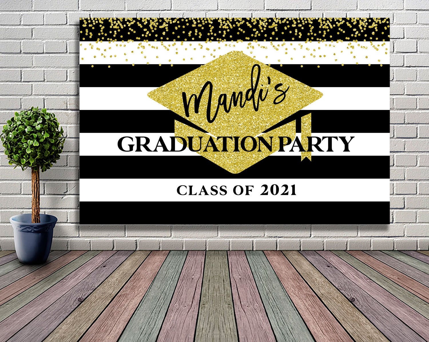 DIGITAL OR PRINTED Graduation backdrop black and gold Etsy