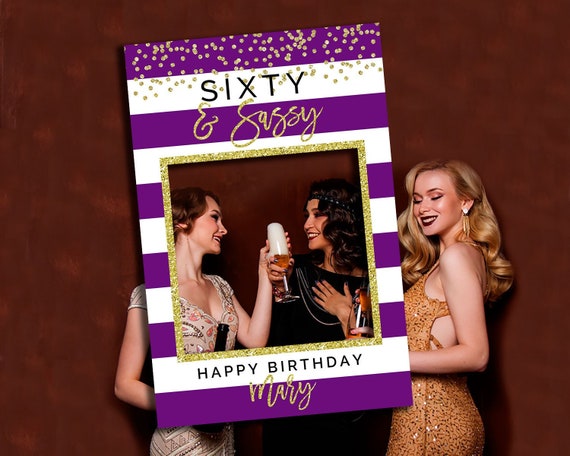 Digital Download Birthday Frame Purple Gold Black 60th Etsy