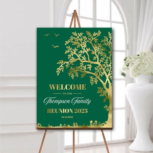 Cartello di benvenuto per ricongiungimento familiare verde 2023 Pannello in schiuma stampato o poster o download digitale stampabile Decorazioni per riunioni personalizzate