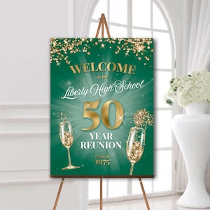 Class reunion welcome sign green and gold, printed or digital 50th year high school reunion foam board Any year reunion Class of 1975