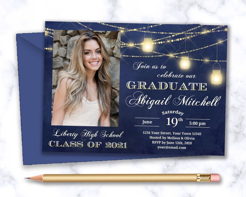 Navy Blue Graduation Invitation Navy Blue Graduation Etsy