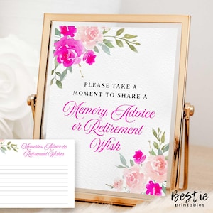 Rat und Wünsche Ruhestand, druckbare Schilder und Karten, Party Schilder zum Ruhestand, Memory, Rat und Wunsch, rosa Blumen
