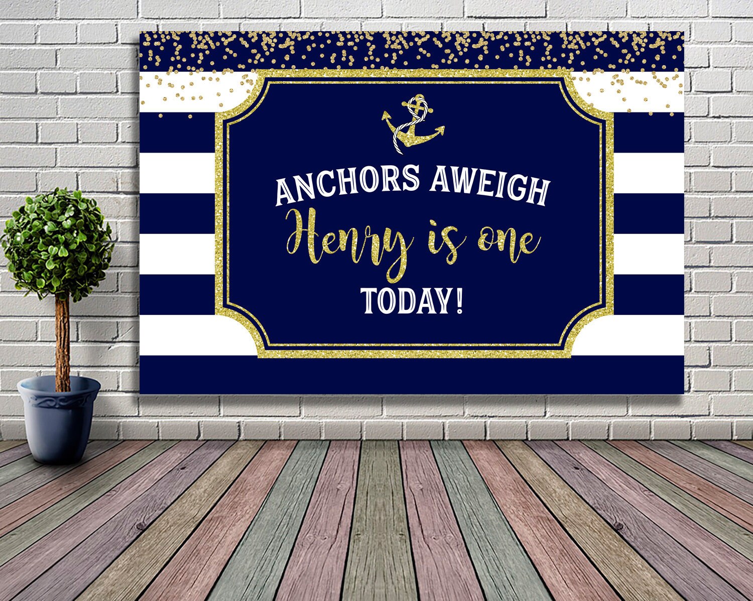 DIGITAL OR PRINTED First birthday decoration nautical First birthday  decorations boy Anchors aweigh banner Birthday backdrop navy blue