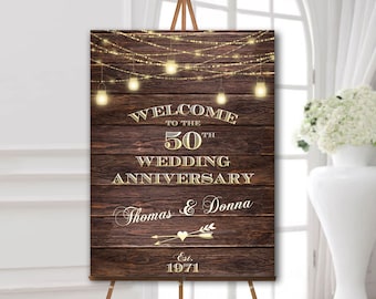 Wedding anniversary welcome sign rustic 50th Wedding anniversary decorations Wedding anniversary decoration rustic