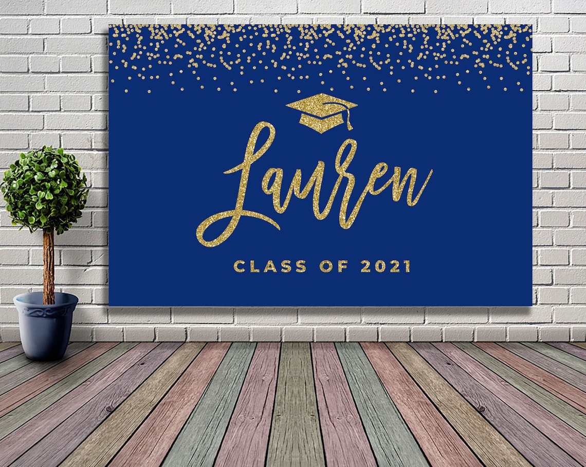 DIGITAL OR PRINTED Graduation backdrop banner blue and gold | Etsy