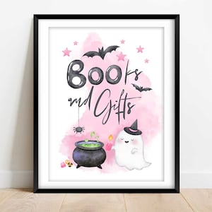 Halloween baby shower sign for girl, Books and gifts, A little boo is almost due, pink, digital download