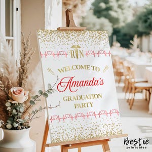 Nurse graduation welcome sign, Nursing graduation party decoration, Rn Bsn Lpn, Decorations white red gold