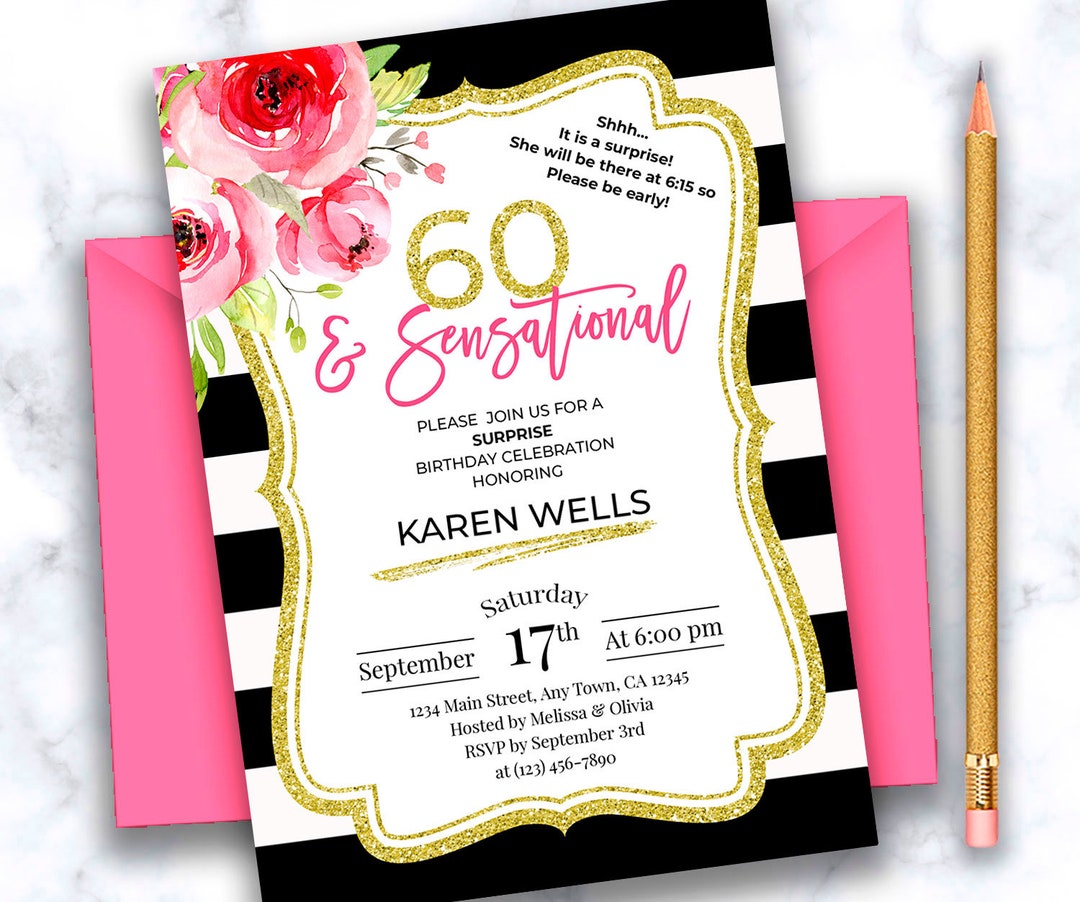 Surprise 60th Birthday Invitation for Women 60th Birthday Invitations