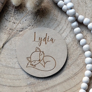 Carte Prénom en bois naissance Renard. Cadeau naissance. Accessoire Photo Bébé