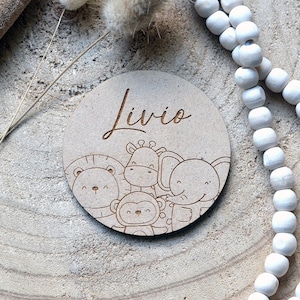 Carte Prénom en bois naissance Jungle. Cadeau naissance. Accessoire Photo Bébé