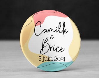 Personalized Wedding Pinback Button 58 mm with names - Bride and Groom favors, mirrors - Wedding Mirror, Magnet or Pinback Button