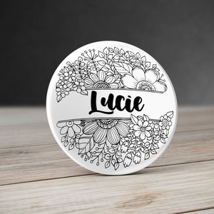 Insignia de Mandala de flores personalizada. Insignia de identificación. Insignia comercial. Función de insignia.
