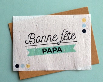 Karta do sadzenia z okazji Dnia Ojca. Rozstawiona karta na Dzień Ojca. Karta szczęśliwego Dnia Ojca. Papier do sadzenia, papier z nasionami, papier kwiatowy.