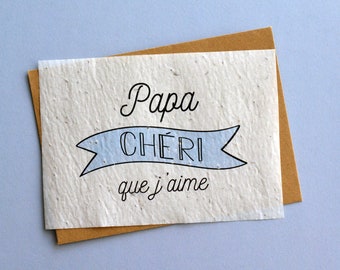 Carte à planter Papa Chéri. Carte ensemencée Fête des pères. Carte Bonne fête Papa. Papier à planter, papier ensemencé, papier fleur.