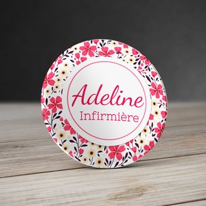Personalized Nurse Pinback Button 58 mm with name Flower pattern design - Nurse pinback button - Custom Button - Nurse badge