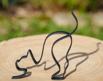 Minimalist Decoration Cat stretching. One Line Cat decoration. Cat interior decoration. Line Art decoration.