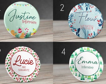 Personalized Christmas Nurse Pinback Button 58 mm with name - Nurse pinback button, Custom Mirror, Magnet, Pinback Button Nurse badge