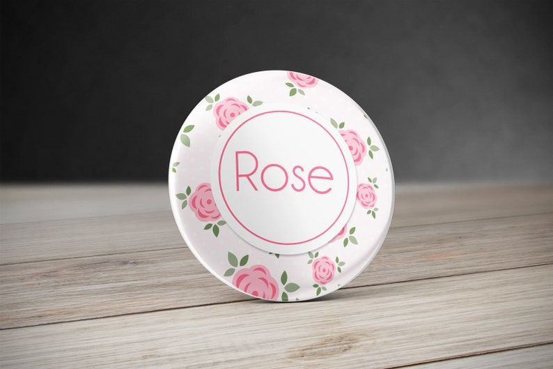 Flower Birthday favors Personalized Rose Pinback Button mirror or Magnet 58 mm with names Custom Name Pinback Button Photobooth props