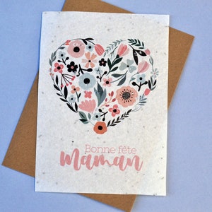 Carte à planter Bonne Fête Maman Coeur Fleuri. Carte ensemencée Fête des mères. Carte Bonne fête Maman. Papier à planter, papier ensemencé