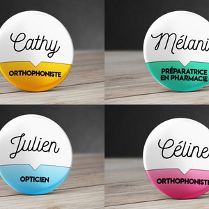Insignia de profesión personalizada de 58 mm con nombre. Color de insignia de su elección.