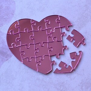 Puzzle heart mirror Pink. Acrylic puzzle puzzle puzzle. Valentine's Day Puzzle image 6