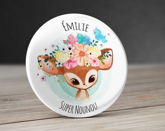 Badge Faon personnalisable avec prénom et fonction. Badge avec prénom pour infirmière. Badge cadeau nounou et maitresse. Badge grande soeur.