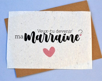 Carte à planter Veux-tu être Marraine. Carte ensemencée Marraine.Carte demande marraine. Papier à planter, papier ensemencé