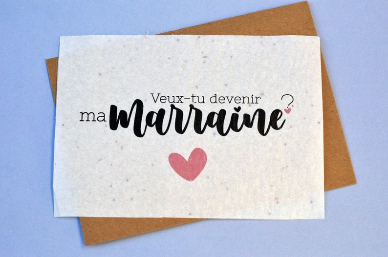 Carte à planter Veux-tu être Marraine. Carte ensemencée Marraine.Carte demande marraine. Papier à planter, papier ensemencé image 1