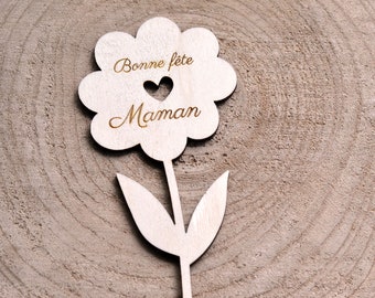 Fleur en bois Bonne fête Maman - Cadeau fête des mères - Fleur éternelle Maman