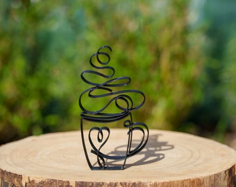 Minimalist Cup Decoration. One Line Cup decoration with heart. Interior decoration Love. Line Art decoration.