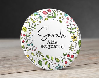 Personalized Nurse Pinback Button 58 mm with name Flower pattern design - Nurse pinback button - Custom Button - Nurse badge