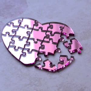 Puzzle heart mirror Pink. Acrylic puzzle puzzle puzzle. Valentine's Day Puzzle image 2