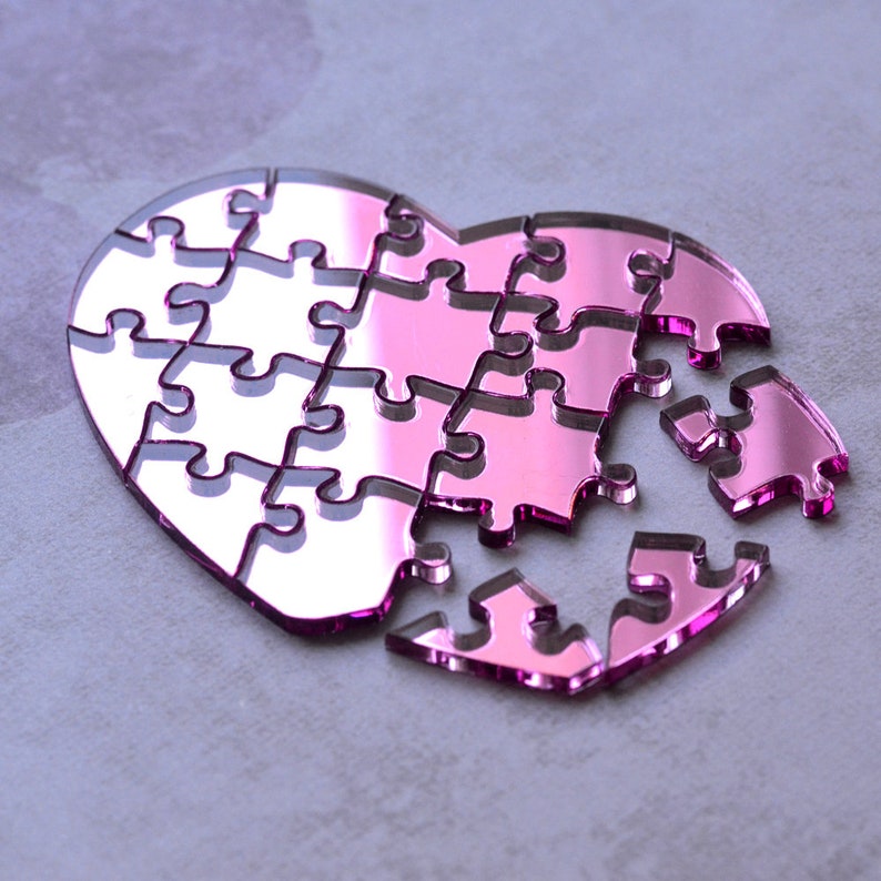 Puzzle heart mirror Pink. Acrylic puzzle puzzle puzzle. Valentine's Day Puzzle image 7