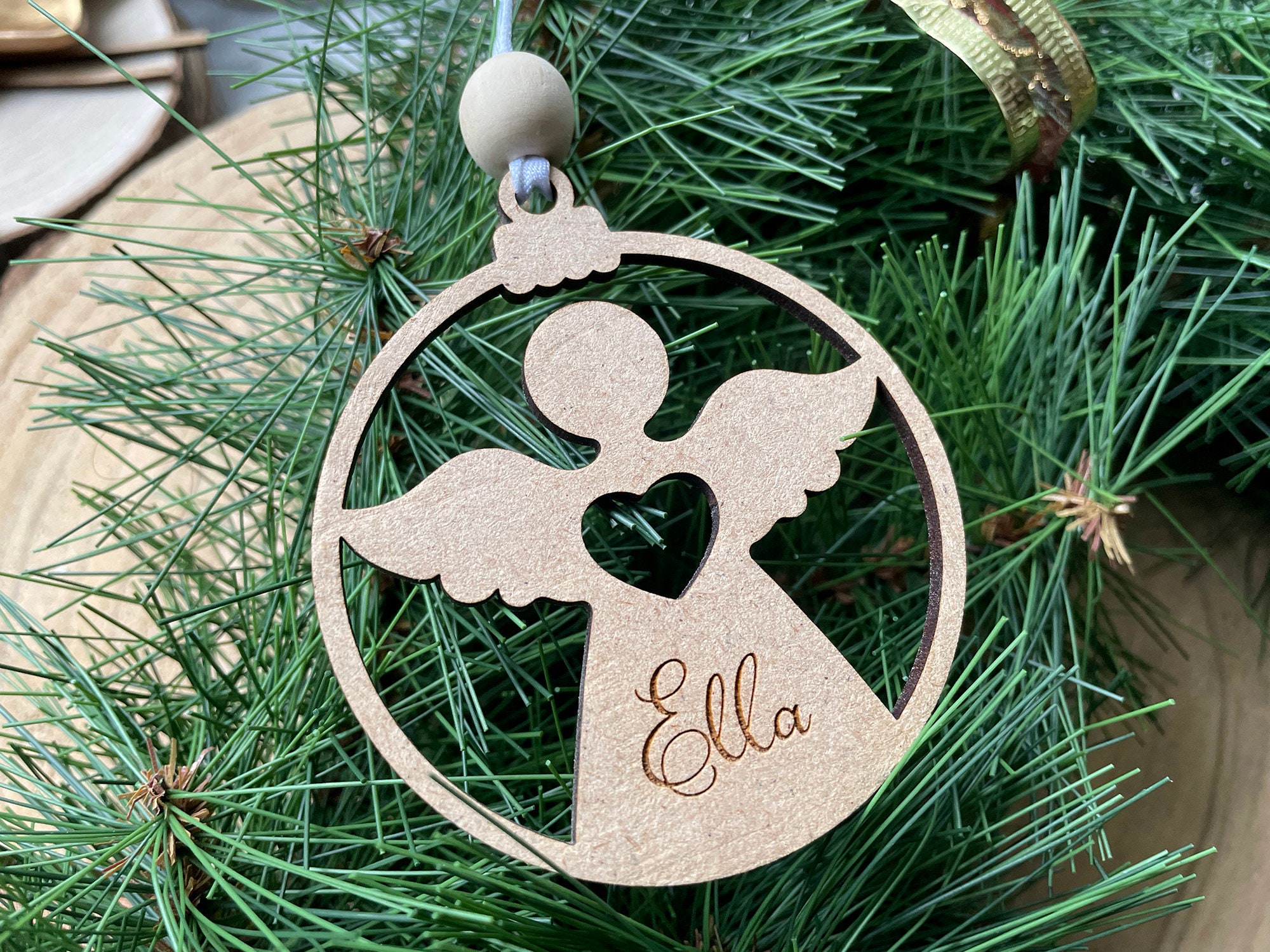 Décoration de Noël Ange Personnalisé avec Prénom. Décoration en Bois - Personnalisée Pour Sapin Noël