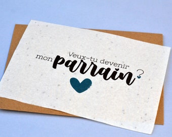 Carte à planter Veux-tu être Parrain. Carte ensemencée Parrain. Carte demande parrain. Papier à planter, papier ensemencé