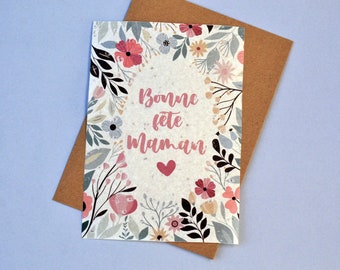 Carte à planter Bonne Fête Maman fleurs sauvages avec enveloppe. Carte ensemencée Fête des mères.Carte Bonne fête Maman. Papier ensemencé