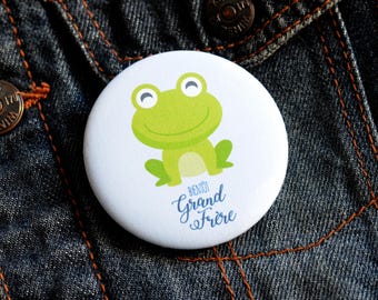 Big Brother to be Frog Pinback Button 58 mm Blue, yellow or green - Custom mirror or magnet for birth - Custom Name Pinback Button -