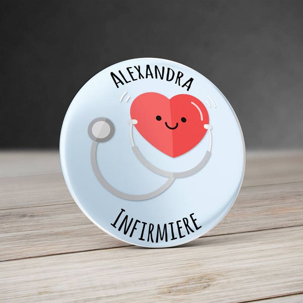 Badge Infirmière personnalisé 58 mm avec prénom  , Badge, Miroir ou aimant personnalisé , Badge infirmière , Badge prénom  Grand badge 58 mm