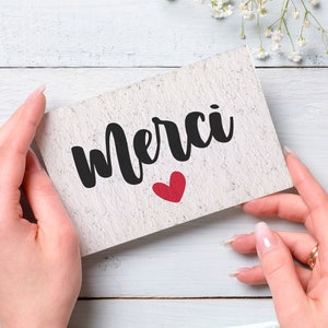 Carte à planter Merci coeur. Carte merci fleurs sauvages. Merci maitresse. Papier à planter, papier ensemencé, papier fleur.
