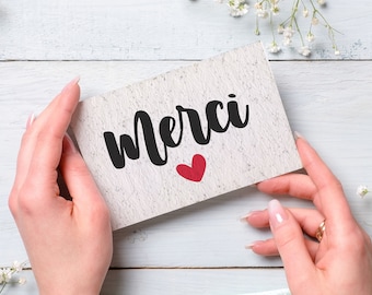 Carte à planter Merci coeur. Carte merci fleurs sauvages. Merci maitresse. Papier à planter, papier ensemencé, papier fleur.