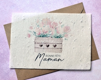 Carte à planter Bonne Fête Maman. Carte ensemencée Fête des mères. Carte Bonne fête Maman. Papier à planter, papier ensemencé, papier fleur.