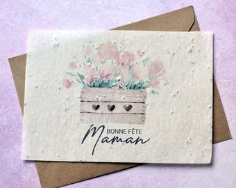 Carte à planter Bonne Fête Maman. Carte ensemencée Fête des mères. Carte Bonne fête Maman. Papier à planter, papier ensemencé, papier fleur.