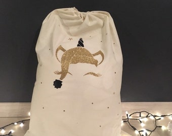 Hotte du père Noël Licorne dorée Bonnet de Noël