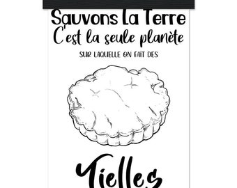 Poster premium en papier mat avec baguettes de suspension Sauvons la Terre pour les Tielles spécialitée culinaire de Sète